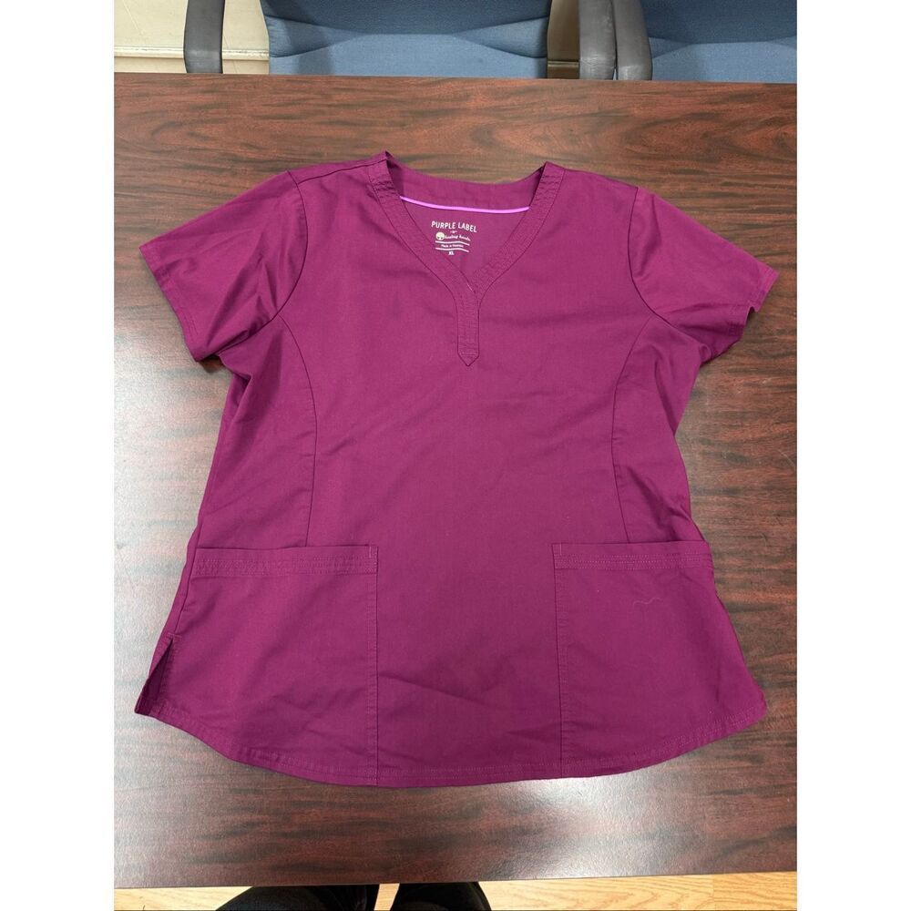 Purple Label by Healing Hands Jane V-Neck Wine Colored Scrub Top Size X-Large